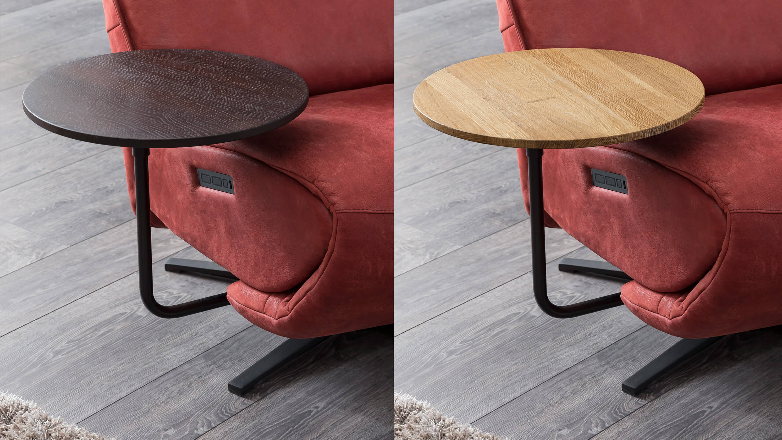 Lounger Sessel Tisch in zwei Holzfarben