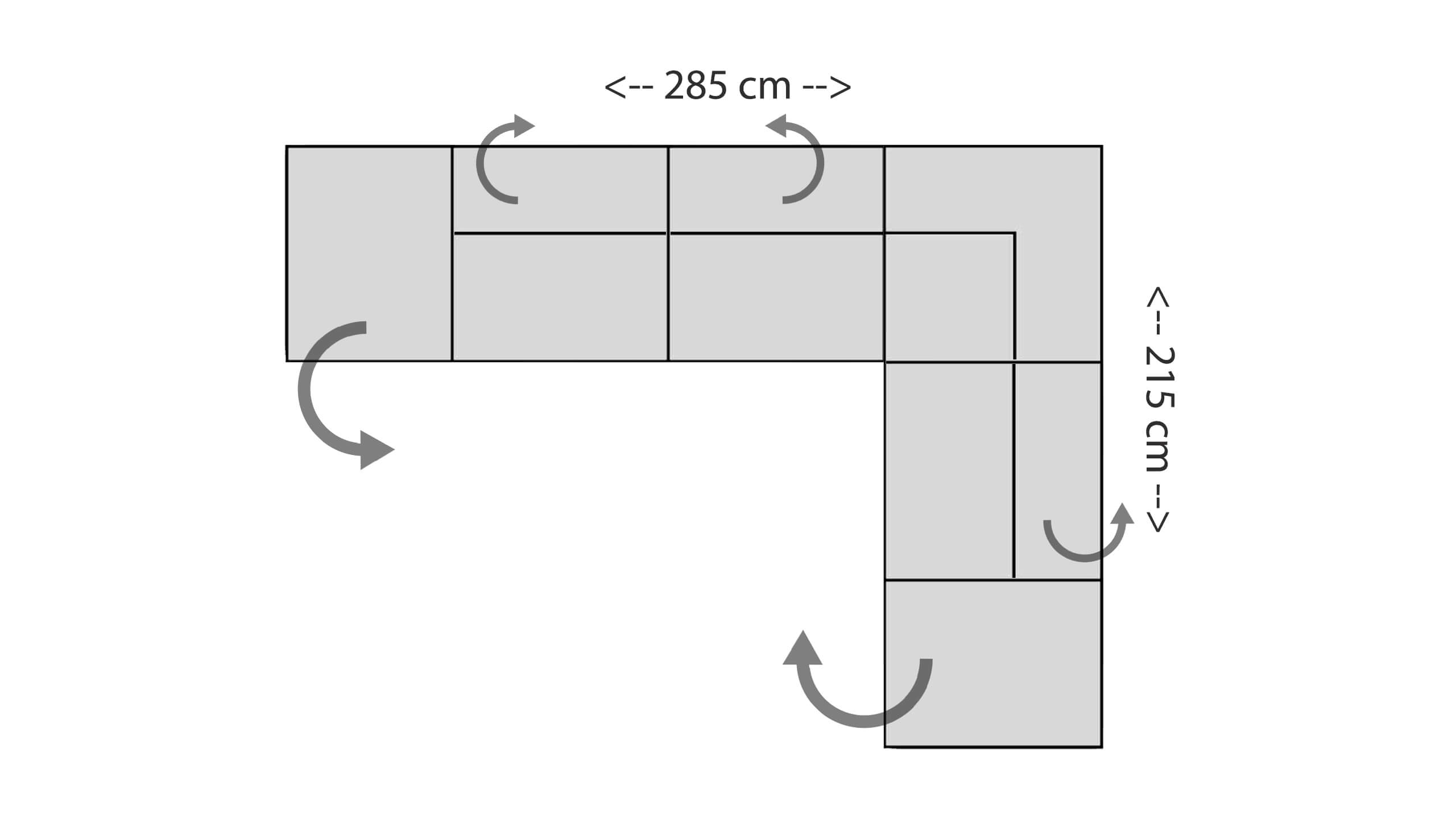 Cilia Ecksofa 200 mit Funktionsecke 130 Skizze